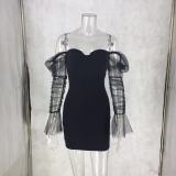 Women's Strapless Mesh Patchwork Bodycon Nightclub Dress