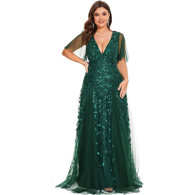 Plus Size Women Sequin Mesh Fishtail Formal Party Evening Dress