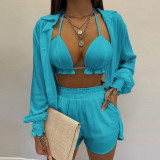 Women sexy Spring beach shorts Three-Piece