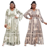 Plus Size women's clothing elegant loose Casual pleated chiffon long dress for women