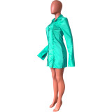 Women's Solid Color Single-Breasted Slit Long Sleeves Shirt Dress
