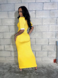 Female Turndown Collar Short Sleeve Slim Fit Long Dress