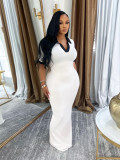 Female Turndown Collar Short Sleeve Slim Fit Long Dress