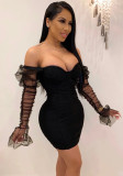 Women's Strapless Mesh Patchwork Bodycon Nightclub Dress