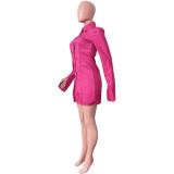 Women's Solid Color Single-Breasted Slit Long Sleeves Shirt Dress