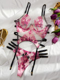 Sexy Deep V Steel Ring Body-Shaping Flower-Embroidered Underwear Set See-Through lingerie