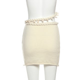 Women Summer Sexy Solid Knitting Crop Top and Skirt Two Piece Set
