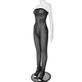 Summer women's mesh sexy See-Through Strapless Tight Fitting jumpsuit for women