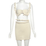 Women Summer Sexy Solid Knitting Crop Top and Skirt Two Piece Set