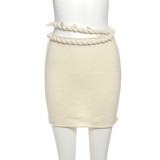 Women Summer Sexy Solid Knitting Crop Top and Skirt Two Piece Set