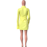 Women's Solid Color Single-Breasted Slit Long Sleeves Shirt Dress