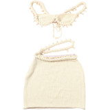 Women Summer Sexy Solid Knitting Crop Top and Skirt Two Piece Set