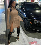Women's Solid Color Single-Breasted Slit Long Sleeves Shirt Dress