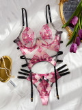 Sexy Deep V Steel Ring Body-Shaping Flower-Embroidered Underwear Set See-Through lingerie