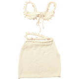 Women Summer Sexy Solid Knitting Crop Top and Skirt Two Piece Set