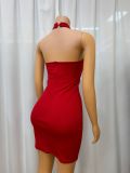 Solid color Halter Neck diamond Low Back Bodycon evening dress for women