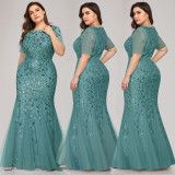 Women Lace Mesh Formal Party Fishtail Evening Dress
