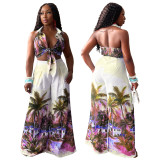 Women Printed Sleeveless Shirt and Wide Leg Pants Two Piece Set