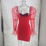 Women's Strapless Mesh Patchwork Bodycon Nightclub Dress