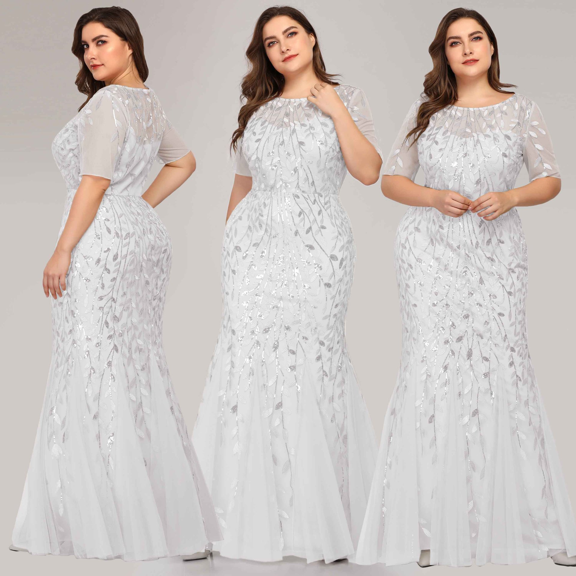 Women Lace Mesh Formal Party Fishtail Evening Dress