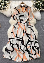 Chic Short-Sleeve Summer Holiday Slim Waist Print Dress