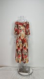 Women summer elegant print lace V neck dress