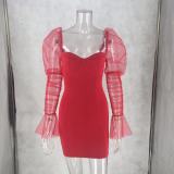 Women's Strapless Mesh Patchwork Bodycon Nightclub Dress