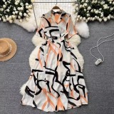 Chic Short-Sleeve Summer Holiday Slim Waist Print Dress