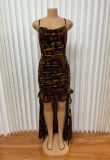 Cross Lace-Up sexy Low Back Pleated irregular dress for women