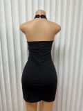 Solid color Halter Neck diamond Low Back Bodycon evening dress for women
