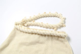 Women Summer Sexy Solid Knitting Crop Top and Skirt Two Piece Set