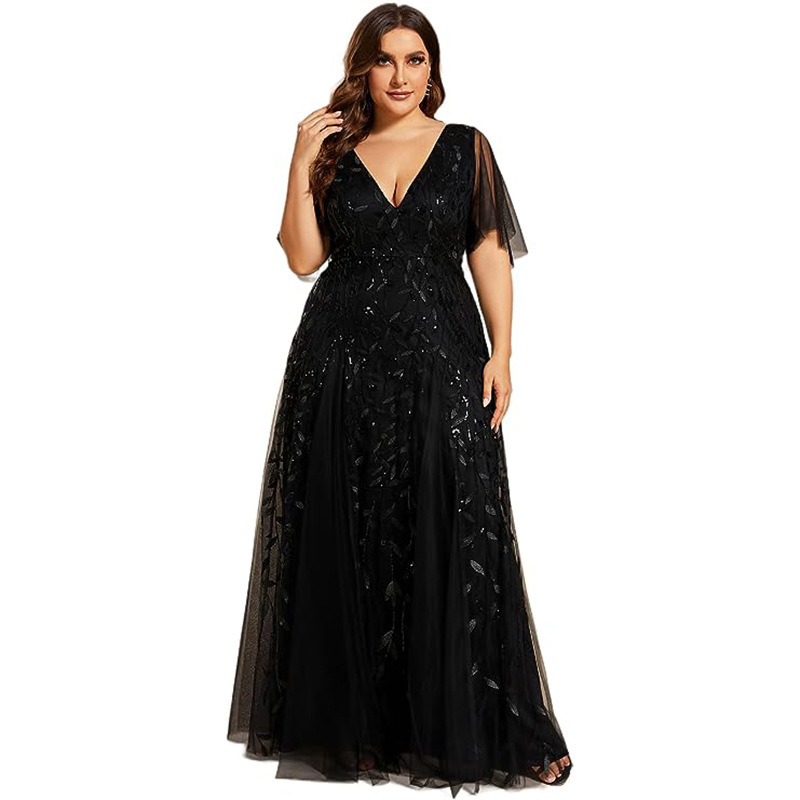 Plus Size Women Sequin Mesh Fishtail Formal Party Evening Dress