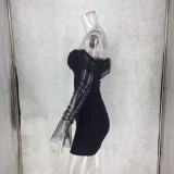 Women's Strapless Mesh Patchwork Bodycon Nightclub Dress