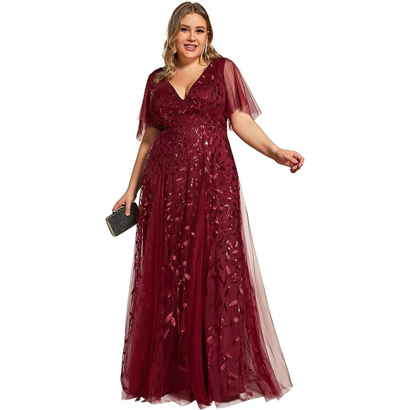 Plus Size Women Sequin Mesh Fishtail Formal Party Evening Dress