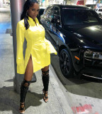 Women's Solid Color Single-Breasted Slit Long Sleeves Shirt Dress