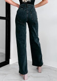 Fashion Women's Washed Multi-Pocket Hollow Diamond Washed Denim Pants