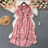 Chic Short-Sleeve Summer Holiday Slim Waist Print Dress