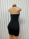 Solid color Halter Neck diamond Low Back Bodycon evening dress for women