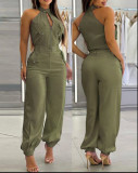 Women Summer Sleeveless Top and Cargo Pants Two-Piece Set