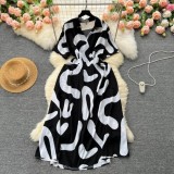 Chic Short-Sleeve Summer Holiday Slim Waist Print Dress