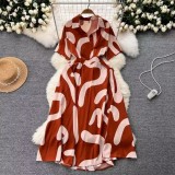 Chic Short-Sleeve Summer Holiday Slim Waist Print Dress