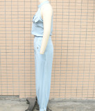 Women Summer Sleeveless Top and Cargo Pants Two-Piece Set