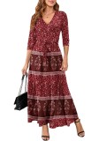 Women Sexy Printed V Neck Dress