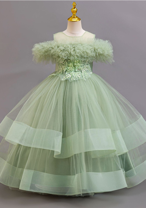 Girls' Floral Puff Tulle Princess Dress
