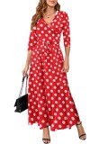 Women Sexy Printed V Neck Dress
