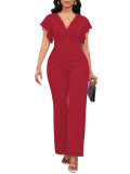 Women Sexy Solid V Neck Women Jumpsuit