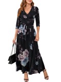 Women Sexy Printed V Neck Dress