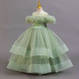 Girls' Floral Puff Tulle Princess Dress