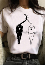 Women cat print short-sleeved T-shirt