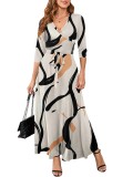 Women Sexy Printed V Neck Dress